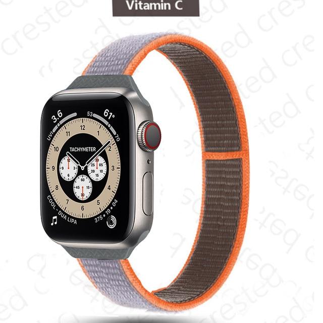 Watchbands 13 Vitamin C / 38mm-40mm Slim Strap for Apple watch band 44mm 40mm 42mm 38mm smartwatch wristband Nylon Sport Loop bracelet iWatch series 5 3 4 se 6 band|Watchbands|