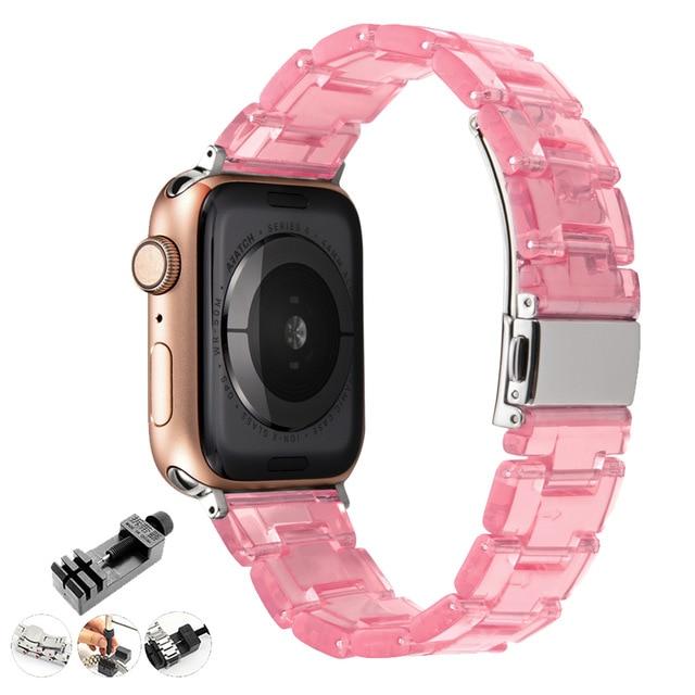 Watchbands transparent pink / 42mm or 44mm Resin Watch strap for apple watch 5 4 band 42mm 38mm correa transparent steel for iwatch series 5 4 3/2/1 watchband 44mm 40mm|Watchbands