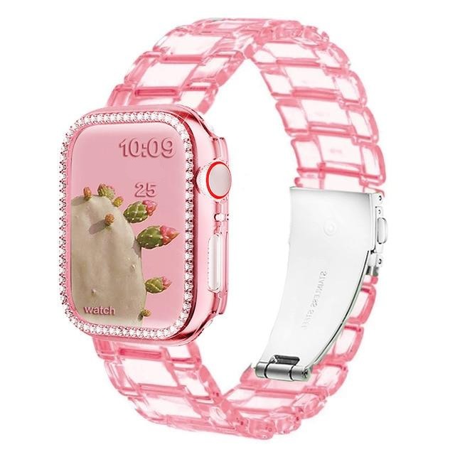 Watchbands transparent pink / 38mm Diamond Case+Resin Watch strap For Apple watch 42mm 38mm Women Transparent Bracelet For Apple Watch 6 5 4 SE 40MM 44MM Correa|Watchbands|