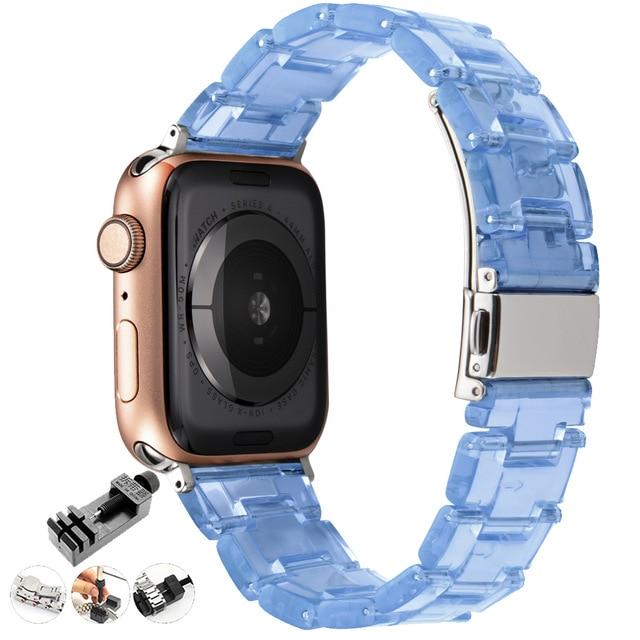 Watchbands transparent blue / 42mm or 44mm Resin Watch strap for apple watch 5 4 band 42mm 38mm correa transparent steel for iwatch series 5 4 3/2/1 watchband 44mm 40mm|Watchbands