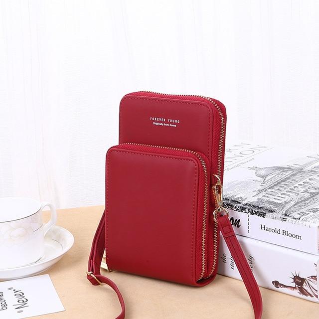 Top-Handle Bags wine red style 3 New Women Purses Solid Color Leather Shoulder Strap Bag Mobile Phone Big Card Holders Wallet Handbag Pockets for Girls|Top-Handle Bags|