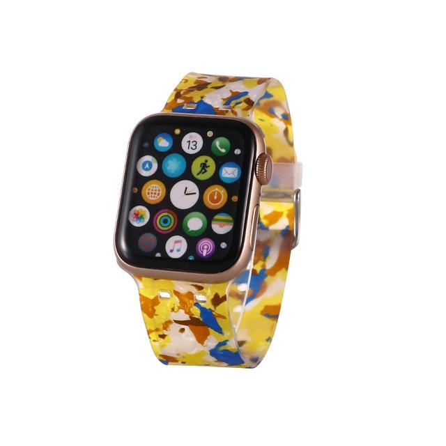 Watchbands Marbling yellow / 38 40mm Silicone Watch Band for Apple Watch Se 6 5 4 3 Strap 44 40mm Painted Pattern Sport Strap for Iwatch Series Watch Band 42mm 38mm|Watchbands|