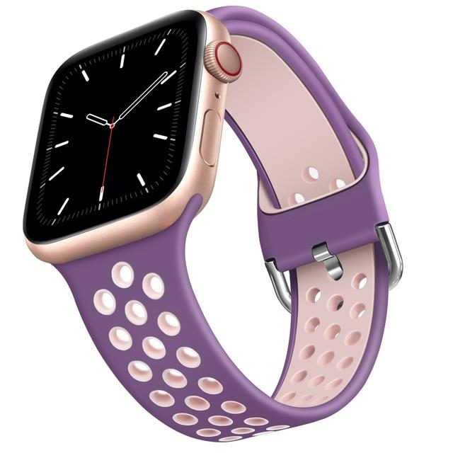 Watchbands Purpe pink / 38mm or 40mm  SM Apple Watch Sport Band Series 6 5, Breathable Soft Silicone Strap iWatch 38mm 40mm 42mm 44mm Men Women Waterproof Wristband |Watchbands|