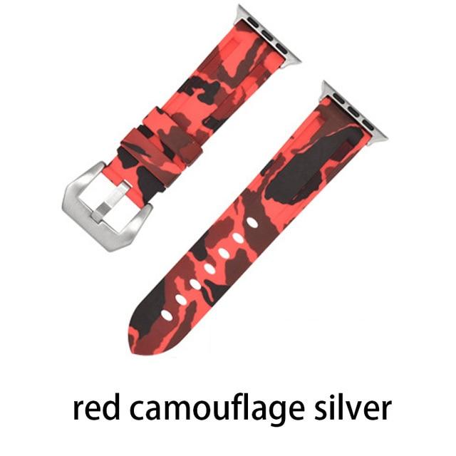 Watchbands Camouf red silver / 38MM or 40MM Camouflage Silicone Strap for Apple Watch 5 4 Band 44 Mm 40mm Sport Watchband Bracelet For IWatch Band 38mm 42mm Series 5 4 3 2|Watchbands|