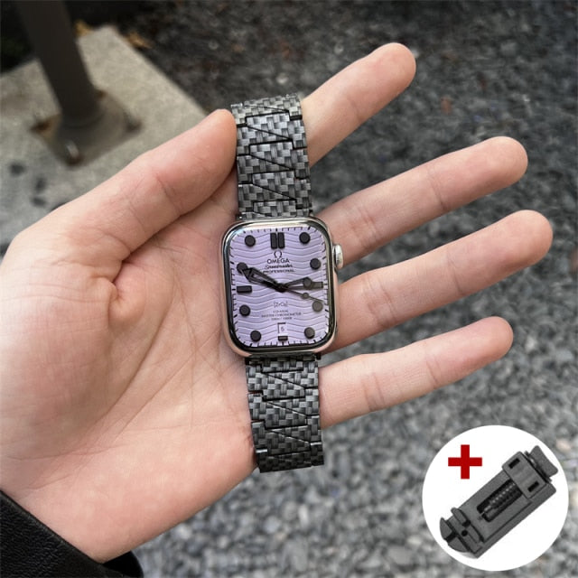 Premium Steel Band For Apple Watch Band Series 7 6 5 Metal Strap iWatch  38/40/41mm 42/44/45mm Carbon Fiber Printing Men Bracelet|Watchbands