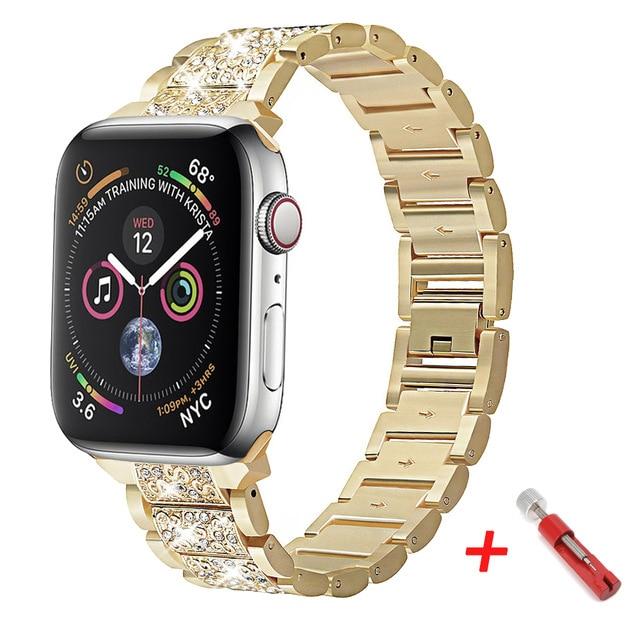 Watchbands gold 1 / for apple watch 38mm Diamond Case+strap for iwatch band 42mm 38mm Stainless Steel bracelet correa case+for apple watch band series 5 4 3 44mm 40mm|Watchbands|