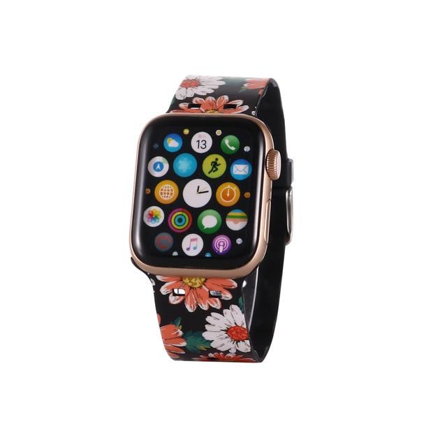 Watchbands flower / 38 40mm Silicone Watch Band for Apple Watch Se 6 5 4 3 Strap 44 40mm Painted Pattern Sport Strap for Iwatch Series Watch Band 42mm 38mm|Watchbands|