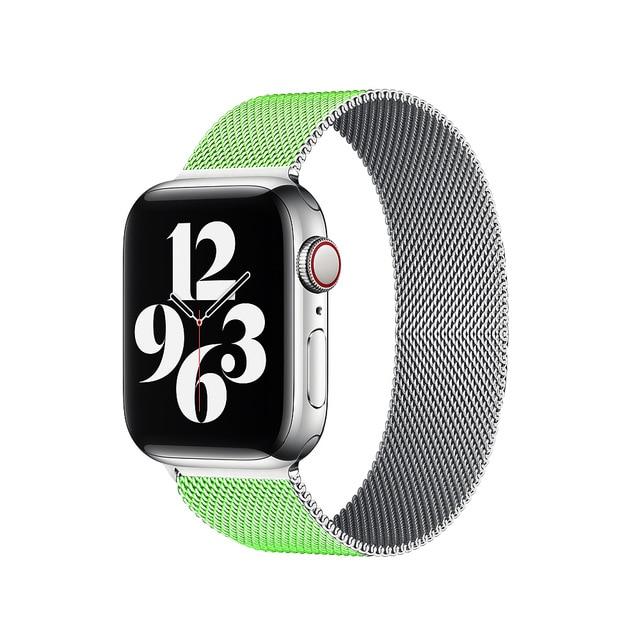Watchbands silver green / 38mm or 40mm Milanese Loop Strap For Apple watch band 44mm 40mm 42mm 38mm Stainless steel Metal bracelet correa iWatch series 3 4 5 SE 6|Watchbands|