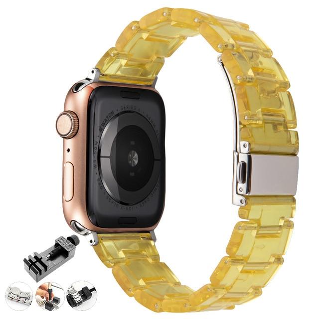Watchbands transparent yellow / 42mm or 44mm Resin Watch strap for apple watch 5 4 band 42mm 38mm correa transparent steel for iwatch series 5 4 3/2/1 watchband 44mm 40mm|Watchbands