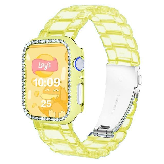 Watchbands Transparent yellow / 38mm Diamond Case Resin Strap For Apple Watch Band Series 6 5 4 Women Transparent Bracelet iWatch 38mm 40mm 42mm 44mm Correa Wristband |Watchbands|