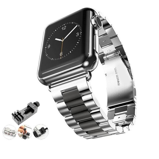 Watchbands Silver Black w/ Tool / 38mm or 40mm Stainless Steel Strap for Apple Watch Series 6 5 4 Band 38mm 42mm Bracelet Sport Band for iWatch 40mm 44mm strap