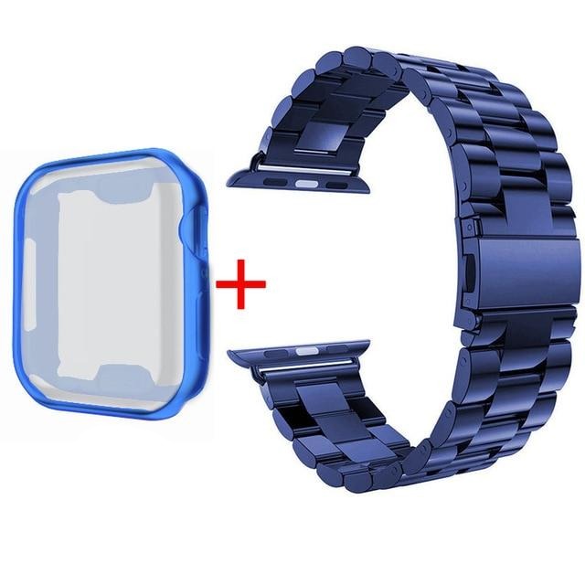 Watchbands Bule-Blue / 38mm Case+Strap For Apple Watch band 42mm 38mm Correa Stainless Steel Bracelet band For Apple Watch 44mm 40mm SE Series 6 5 4 3 2 1|Watchbands|
