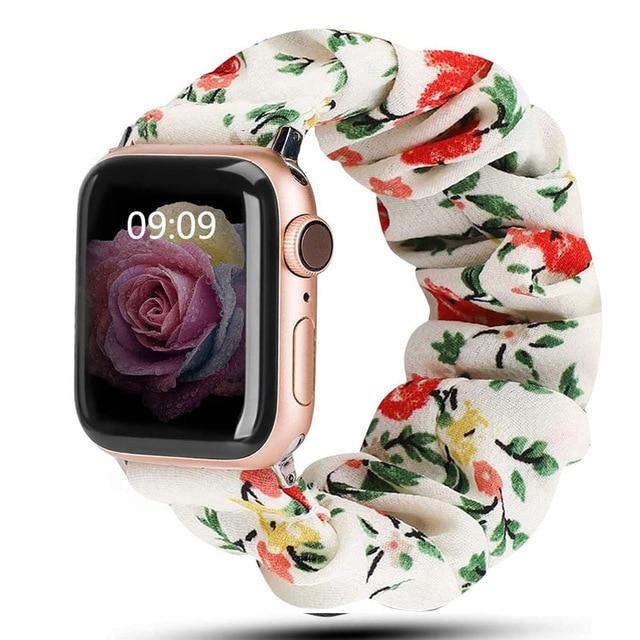 Home White red flower / 38mm or 40mm / S   (119mm-160mm) Scrunchie Strap For Apple watch band 40mm 44mm 42mm 38mm 42 mm Elastic Nylon bracelet Solo Loop iWatch series 6 5 4 3 se band| |