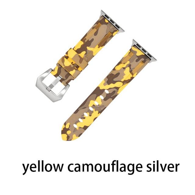 Watchbands Camouf yellow silver / 38MM or 40MM Camouflage Silicone Strap for Apple Watch 5 4 Band 44 Mm 40mm Sport Watchband Bracelet For IWatch Band 38mm 42mm Series 5 4 3 2|Watchbands|