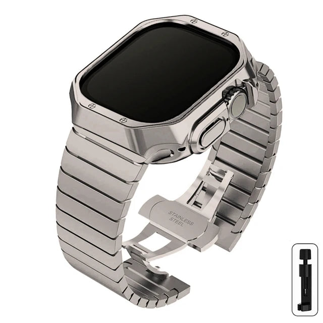 Stainless Steel Strap+Case for Apple Watch Ultra Band 49mm 44mm 41mm 45mm 42mm 40mm 38mm TPU Cover IWatch Series 8 7 6 5 4 3 SE