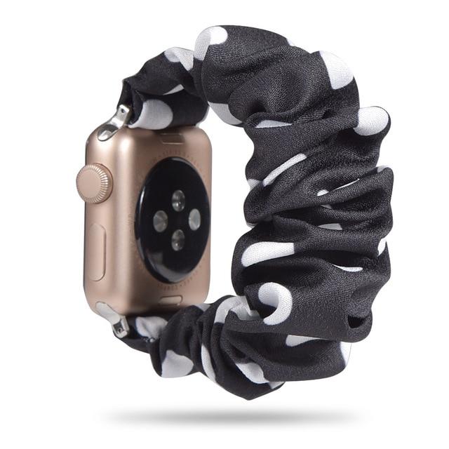 Watchbands Polka Black / 38MM or 40MM Copy of Scrunchie Elastic Watch Band for Apple Watch 38mm 40mm 42mm 44mm sport nylon strap for iwatch Series 6 5 4 3 2 1 Bracelet Fabric - USA Fast Shipping