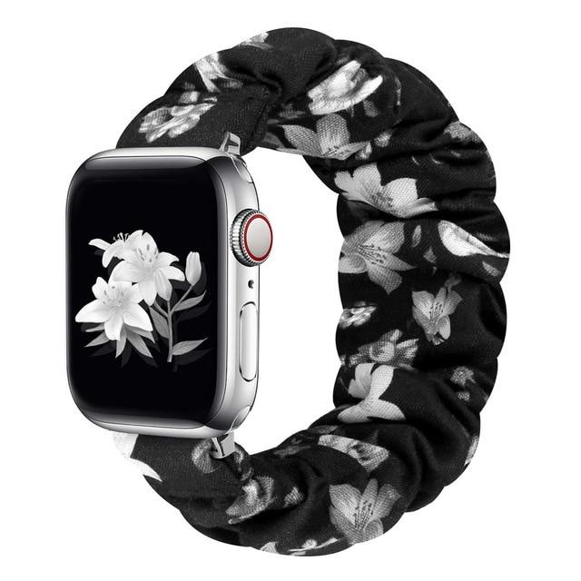 Home Black Gray flower / 38mm or 40mm / S   (119mm-160mm) Scrunchie Strap For Apple watch band 40mm 44mm 42mm 38mm 42 mm Elastic Nylon bracelet Solo Loop iWatch series 6 5 4 3 se band| |