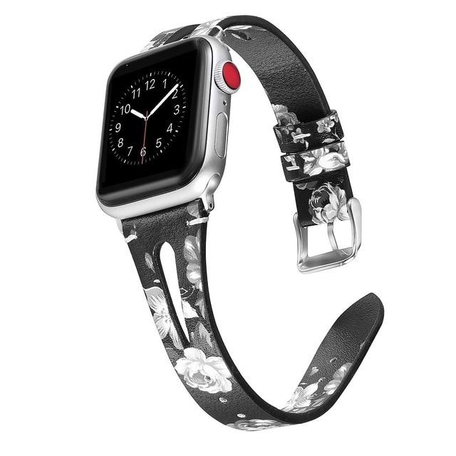Watchbands Grey-flower / 38mm Leather Bracelet For Apple Watch Band 42/38mm 44/40mm Series 6 SE 5 4 3 For Apple Watch Strap iWatch Watchband women/Men|Watchbands|