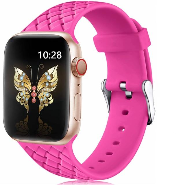 Watchbands barbie / 38mm or 40mm SM Silicone Strap for Apple watch 6 band 44mm 40mm series 5 4 3 2 SE Accessories Woven Pattern belt bracelet iWatch band 42mm 38mm|Watchbands|