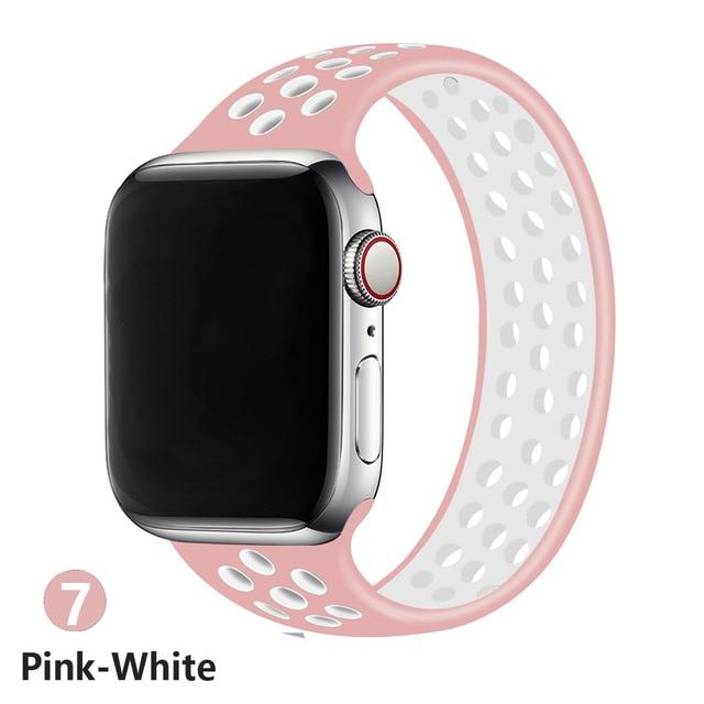 Watchbands pink white / 38mm or 40mm / S Strap for Apple Watch Band 44mm 40mm 38mm 42mm watchbands Elastic Belt Silicone bracelet Solo loop for iWatch Series 3 4 5 SE 6|Watchbands|