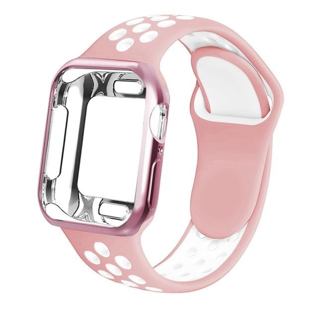 Watchbands pink white / 38MM S M Case+strap for apple watch 5 band 44mm 40mm 42mm 38mm sports silicone bracelet wristband for iwatch series 5 4 3 2 1 Accessories|Watchbands|