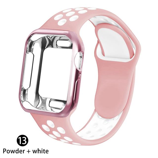 Watchbands Pink white / 38MM S M Case+strap for apple watch 5 band 44mm 40mm 42mm 38mm sports silicone bracelet wristband for iwatch series 5 4 3 2 1 Accessories|Watchbands|