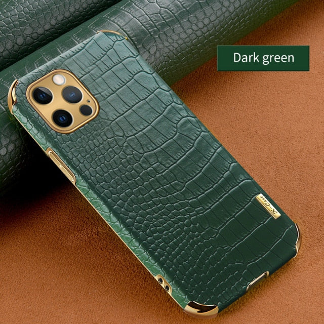 For iPhone 14 Pro Max Crocodile Top Layer Cowhide Leather Phone