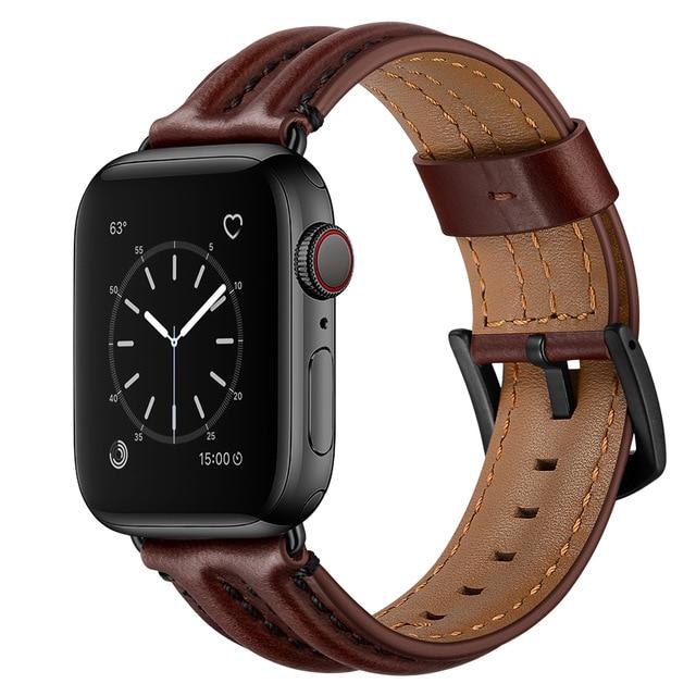 Watchbands Dark brown / 38 or 40mm Double Keel Cowhide Leather Band Loop Strap for Apple Watch 5 4 3 2 1 38 40 42 44mm,for Iwatch 5 Bracelet|Watchbands|