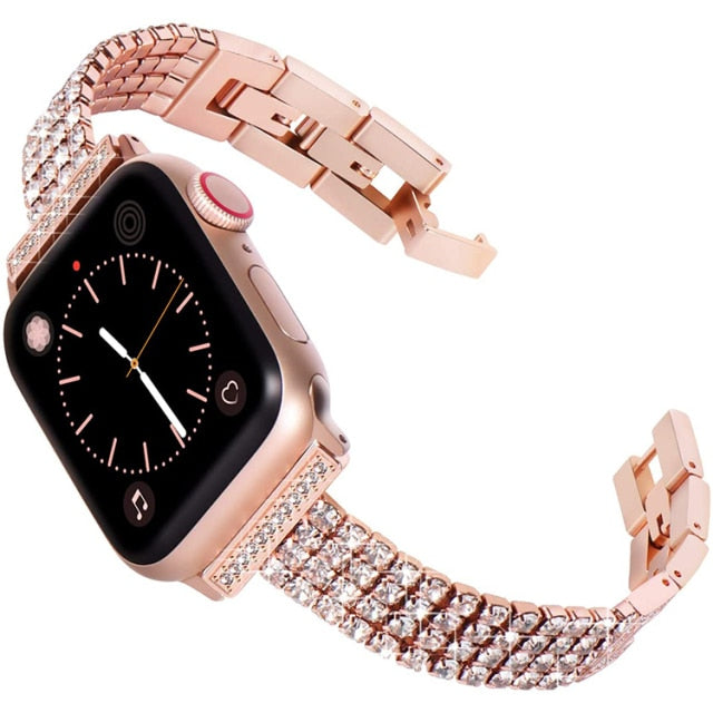 42mm Stainless Steel Series Apple Watch Rose Gold Band Diamond