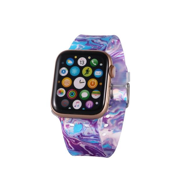 Watchbands Marbling purple / 38 40mm Silicone Watch Band for Apple Watch Se 6 5 4 3 Strap 44 40mm Painted Pattern Sport Strap for Iwatch Series Watch Band 42mm 38mm|Watchbands|