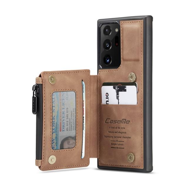Flip Cases for Note 20 / Dark Brown CaseMe Retro Back Case For Samsung Galaxy Note 20 Ultra S20 5G Leather Case Card Slots Zipper Wallet Back Case Stand Back Cover|Flip Cases|