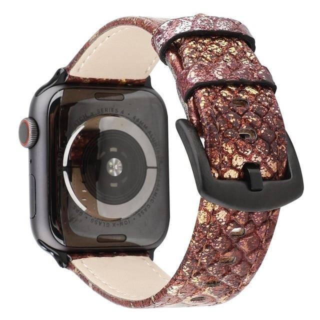 Watchbands Dark Brown / 38mm 40mm Snake pattern watch band for apple watch 5 44 mm 40MM Leather Bracelet Band Snake Skin Sports Watch Strap Men Wrist Band 38 42mm|Watchbands|