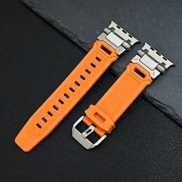 50％ Off | Rubber Band for Apple Watch Ultra 2 49mm Series 9 8 7 se 6 5 3 4 Titanium Orange Silicone Strap for iWatch 49 mm 45mm 42mm 44mm
