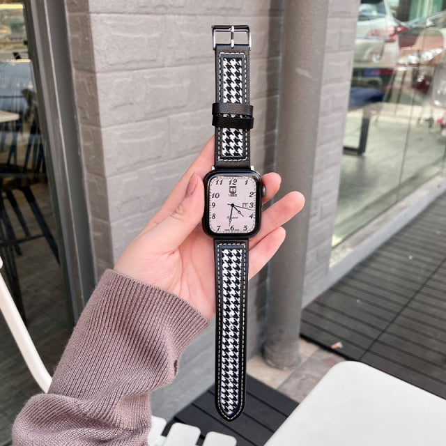 Luxury Leather Strap For Apple Watch Band Series 7 6 5 4 Leopard Lattice Nylon Women Wrist Belt iWatch 38/40/41mm 42/44/45mm |Watchband|