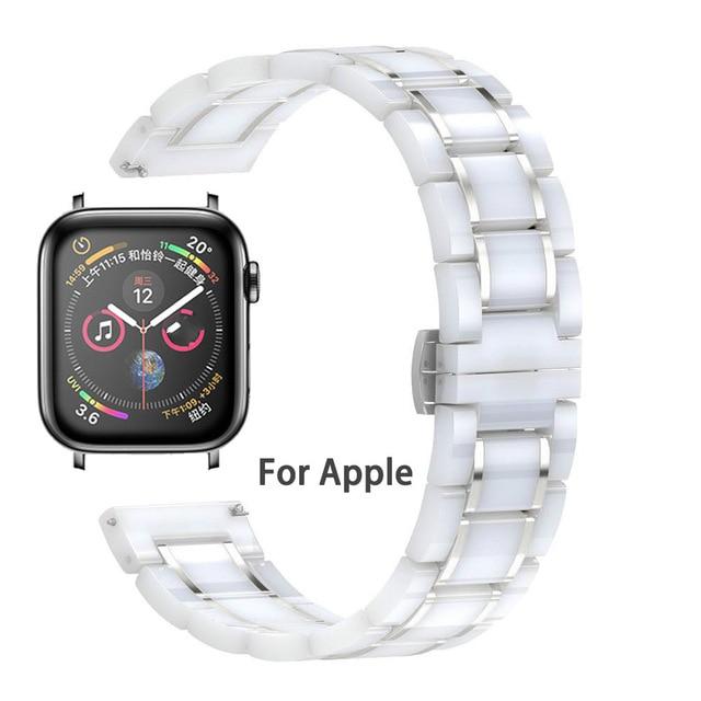 Watchbands White Silver / 38mm or 40mm Luxury Ceramic and Steel Strap For Apple Watch Band Series 6 5 4 Bracelet iWatch 38mm 40mm 42mm 44mm Butterfly Clasp Wristband Watchbands