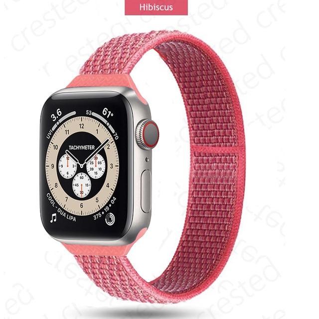 Watchbands 6 Hibiscus / 38mm-40mm Slim Strap for Apple watch band 44mm 40mm 42mm 38mm smartwatch wristband Nylon Sport Loop bracelet iWatch series 5 3 4 se 6 band|Watchbands|