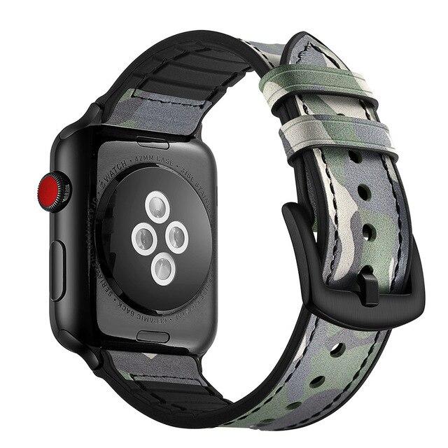 Watchbands Camouflage green / 38mm 40mm Silicone Leather strap For Apple watch band apple watch 4 3 44mm 40mm iwatch band series 4/3/2/1 42mm 38MM camouflage bracelet|Watchbands|