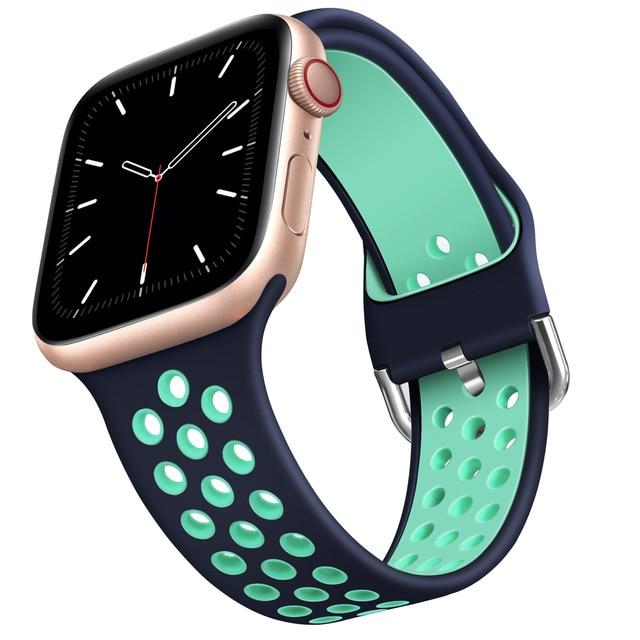 Watchbands Blue green / 38mm or 40mm  SM Apple Watch Sport Band Series 6 5, Breathable Soft Silicone Strap iWatch 38mm 40mm 42mm 44mm Men Women Waterproof Wristband |Watchbands|