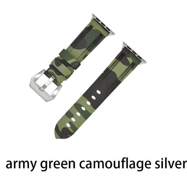 Watchbands Camouf green silver / 38MM or 40MM Camouflage Silicone Strap for Apple Watch 5 4 Band 44 Mm 40mm Sport Watchband Bracelet For IWatch Band 38mm 42mm Series 5 4 3 2|Watchbands|