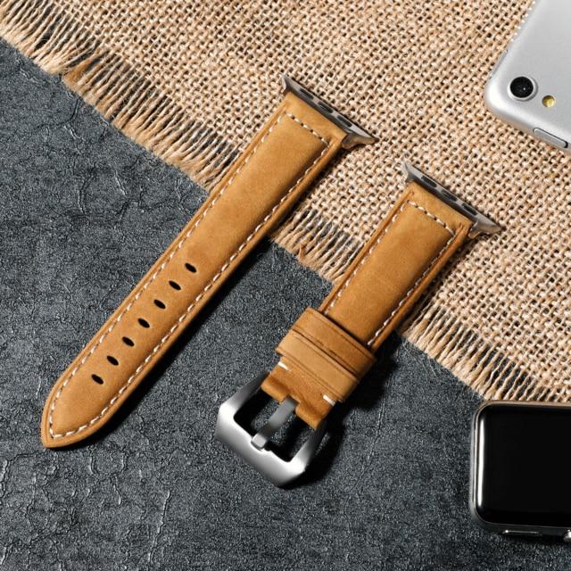 Watchbands Brown-Silver / 38mm or 40mm Genuine Leather strap For Apple Watch Band 44 mm 40mm iWatch band 38 mm 42mm Retro watchband pulseira Apple watch series 5 4 3 2|Watchbands|