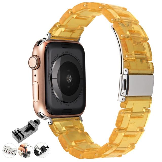 Watchbands transparent orange / 42mm or 44mm Resin Watch strap for apple watch 5 4 band 42mm 38mm correa transparent steel for iwatch series 5 4 3/2/1 watchband 44mm 40mm|Watchbands