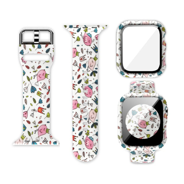 Floral Printed Pattern Case+Strap For Apple Watch Series 6 5 4 Band with Tempered Glass iWatch 38mm 40mm 42mm 44mm Wristband |Watchbands|