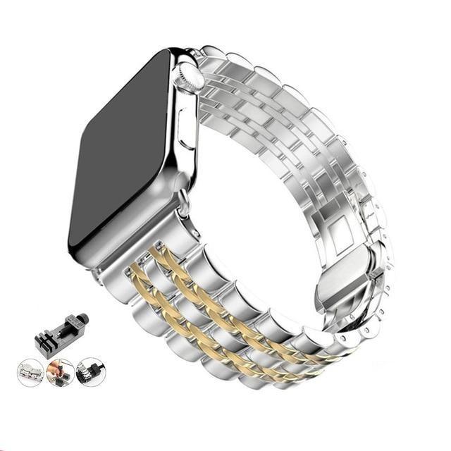 Watchbands Silver-Gold w/ Tool / 38mm or 40mm Copy of High Quality Metal steel Apple Watch band Strap, 38mm 40mm 42mm 44mm