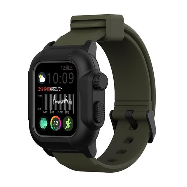 Watchbands black army green / 42mm Dive Waterproof Sport Strap Case Cover, Apple Watch Band Series 6 5 4
