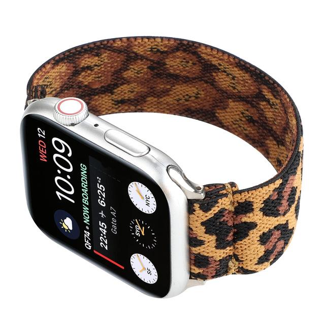 Apple watch band Leopard w/ silver / 38mm/40mm Beautiful Stretchy Nylon Strap For Apple watch band bracelet iwatch Series 5 4 3 38/40mm or 42/44mm Comfortable Elastic watch band for Apple watch  - USA Fast Shipping