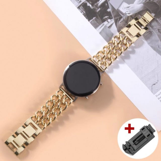 Metal Women Strap Band Chain For Galaxy active2 S2 classic watch 3 41MM 4 40 46mm for Amazfit Bip Huawei Gt2 Pro 20 22mm|Watchbands|