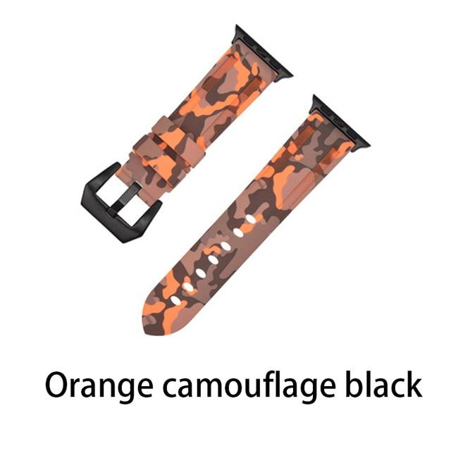 Watchbands Camouf orange silver / 38MM or 40MM Camouflage Silicone Strap for Apple Watch 5 4 Band 44 Mm 40mm Sport Watchband Bracelet For IWatch Band 38mm 42mm Series 5 4 3 2|Watchbands|