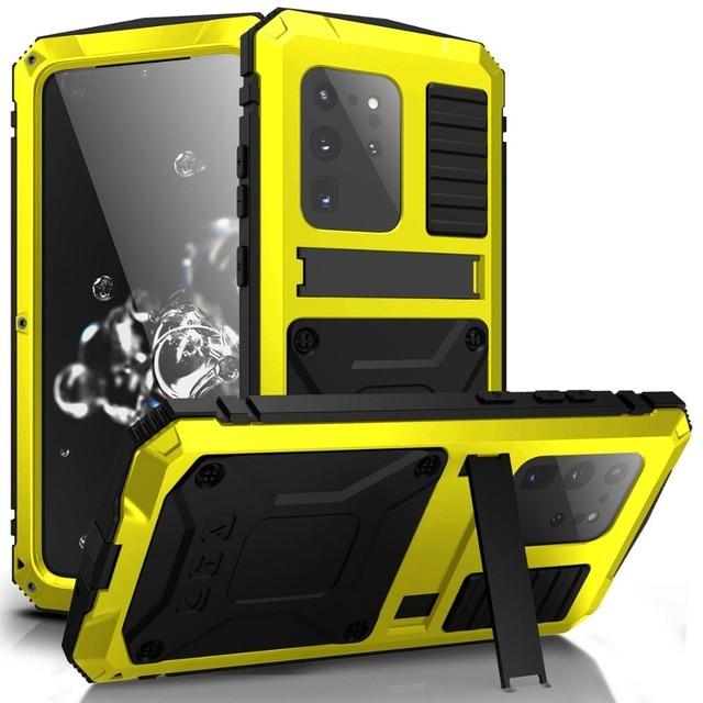 Phone Case & Covers For Samsung S20 Plus / Yellow 360 Full Metal Aluminum Armor Holder Phone Case For Samsung Galaxy S20 Ultra For Samsung S20 Plus Case Shockproof Cover|Phone Case & Covers|