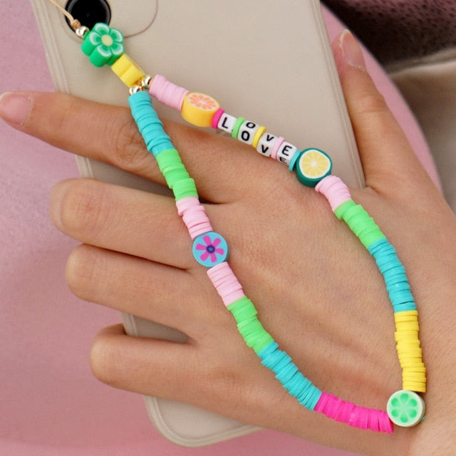 Mobile Strap Phone Charm Beads Colorful Letter Beaded Phone Chain 2021 LOVE Telephone Jewelry For Women Anti Lost Lanyard Gift| |
