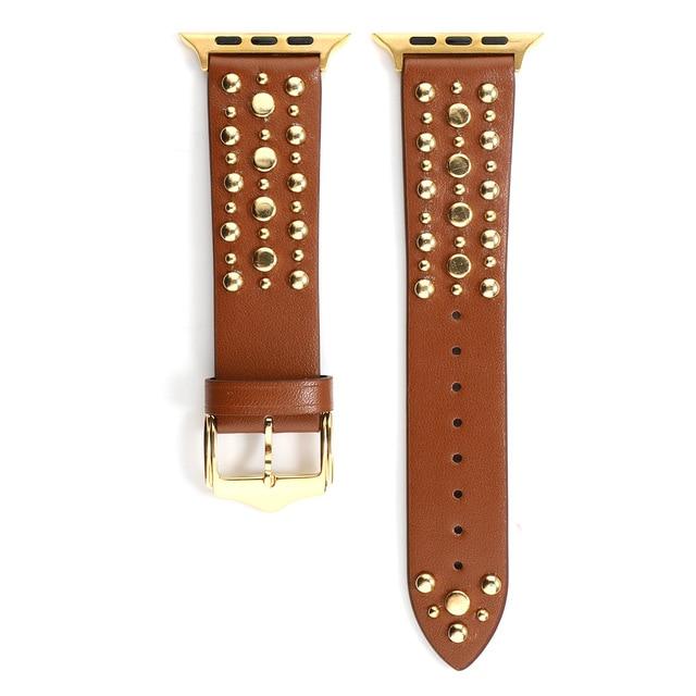 Home dark brown buckle G / 38mm / 40mm Rivets Band for Apple Watch 44/42mm Sport Loop Strap Correa Iwatch Series 5/4/3/2/1 38mm 40mm Bracelet Apple Watch Leather Belt